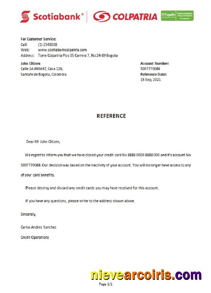 Colombia Scotiabank Colpatria closure reference